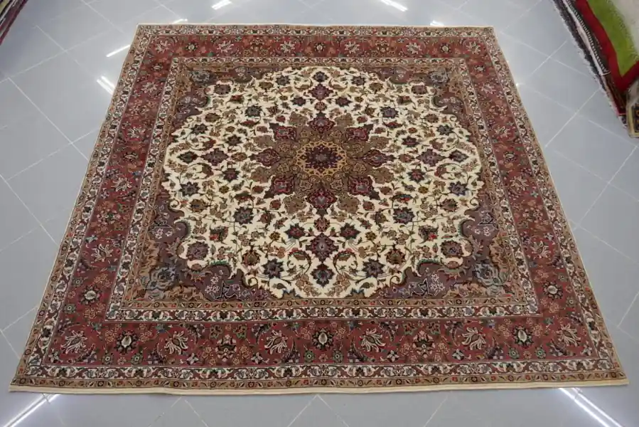 Tappeto Persiano Tabriz 60 Raj,Misto Seta,Extrafine Quadrato Fondo Avorio 195×201-N.14661