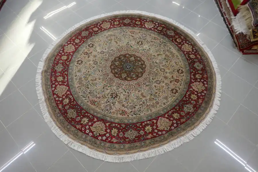 Tappeto Persiano Tabriz 60 Raj Misto Seta Rotondo Firmato, Diametro 200cm-N.14689
