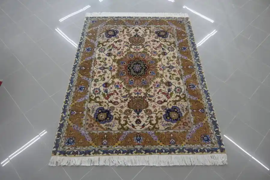 Tappeto Tabriz 60 Raj Misto Seta Da Salotto Fondo Avorio 205×157-N.13251