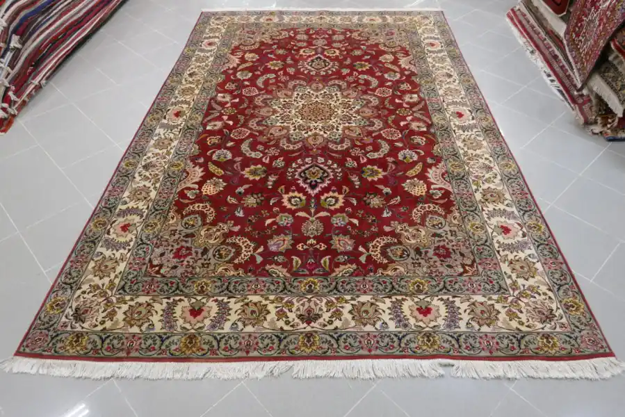 Tappeto Tabriz 60 Raj Misto Seta Da Salotto Fondo Rosso 310×200-N.14324