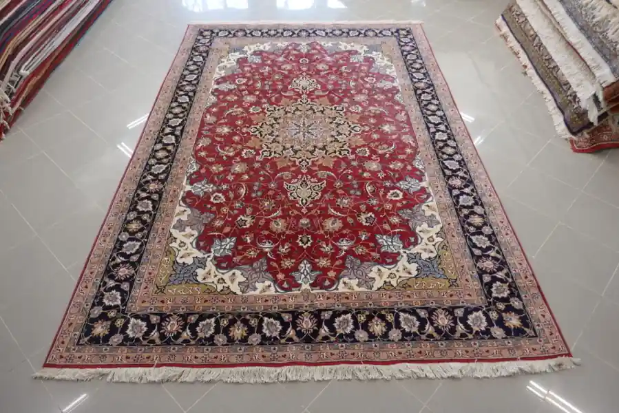 Tappeto Tabriz 60 Raj Misto Seta Da Salotto Fondo Rosso 303×200-N.13896