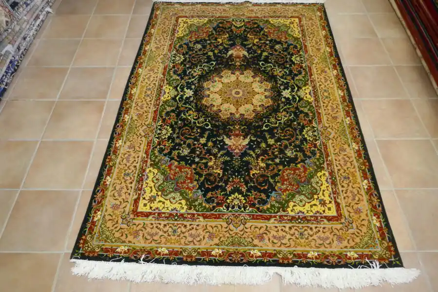 Tappeto Tabriz 60 Raj, Misto Seta, Extrafine Firmato Fondo Verde 220×148-N.12021