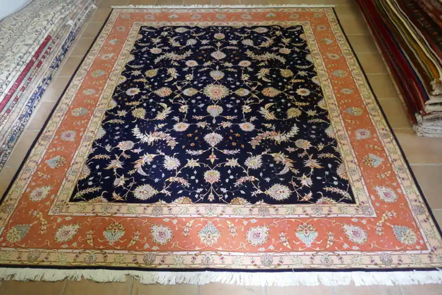 Tappeto Persiano Tabriz 60 Raj Misto Seta, Fondo Blu 290×250-N.12017