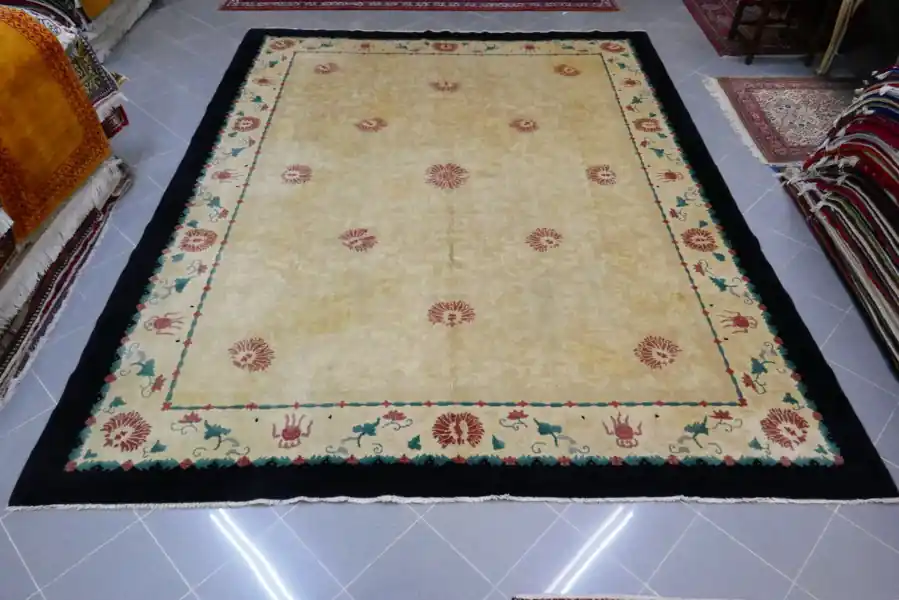 Antico Tappeto Pechino Déco Cina Fondo Avorio 352×278-N.14468