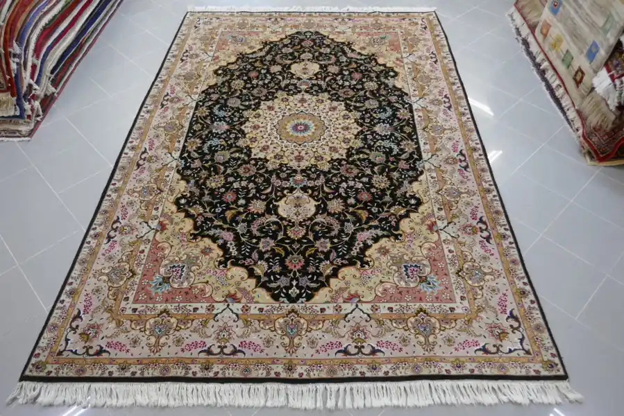 Tappeto Persiano Tabriz 60 Raj Misto Seta Fondo Nero 295×200-N.14984