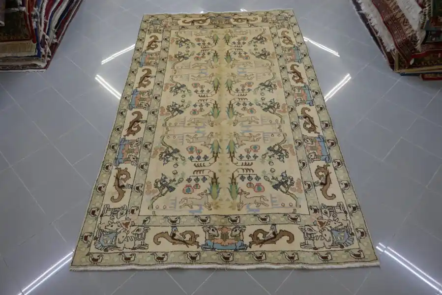 Antico Tappeto Persiano Tabriz Fondo Avorio 275×165-N.15014