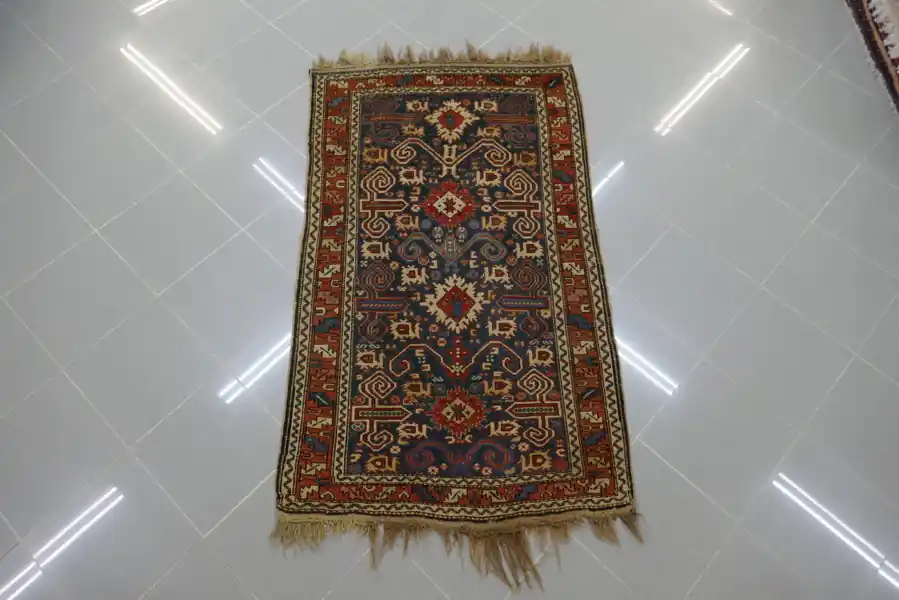 Piccolo Antico Tappeto Caucasico Perepedil Fondo Blu 148×90-N.14993