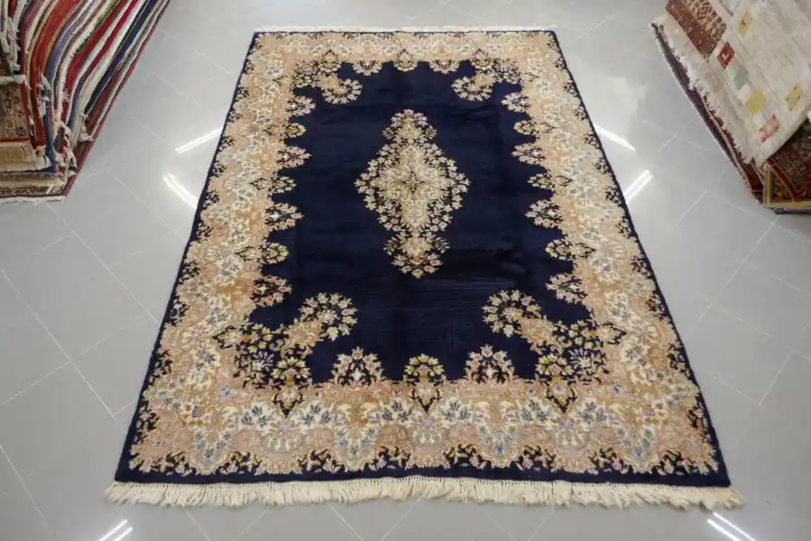 Tappeto Persiano Kirman Fondo Blu Dèco 284×188-N.15007
