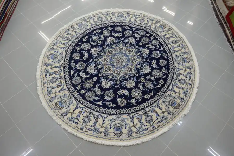 Tappeto Nain Rotondo Fondo Blu Diametro 197 cm-N.14851