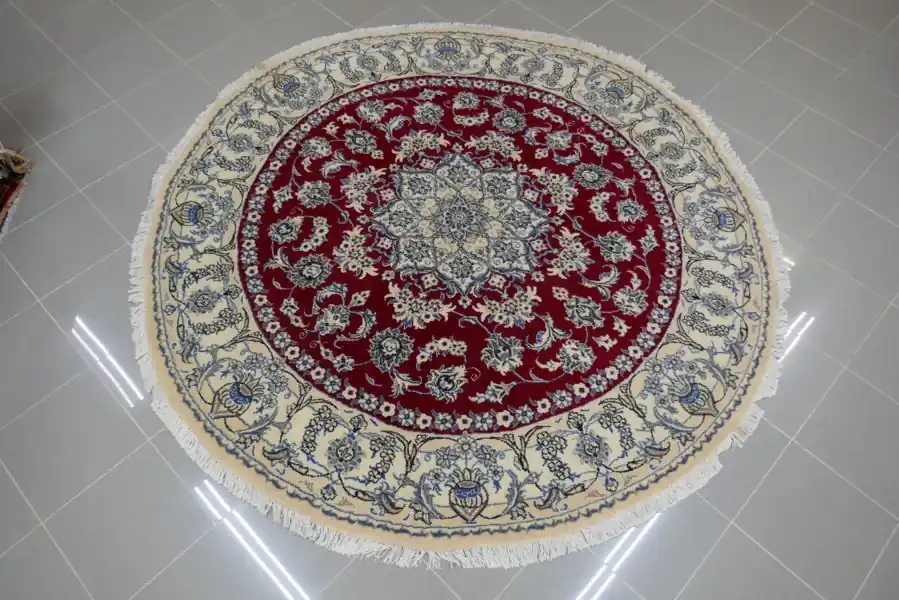 Tappeto Nain Rotondo Fondo Rosso Diametro 200 cm-N.14840