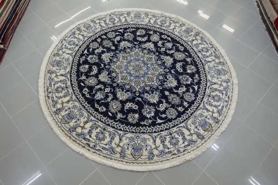 Tappeto Nain Rotondo Fondo Blu Diametro 200 cm-N.14852