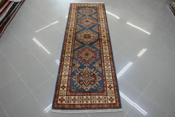 Passatoia Fondoletto Uzbek Kazak Extra Fondo Azzurro 225×77-N.14941
