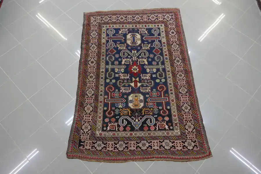 Antico Tappeto Caucasico Perepedil Fondo Blu 168×120-N.14973