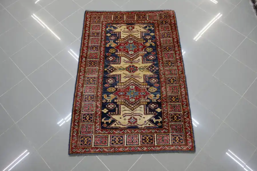 Tappeto Uzbek Kazak Extra Fondo Blu 145×100-N.14899