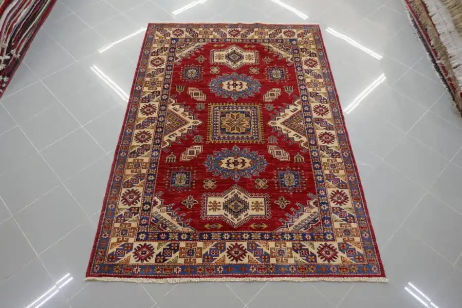 Tappeto Uzbek Kazak Extra Fondo Rosso 210×148-N.14747