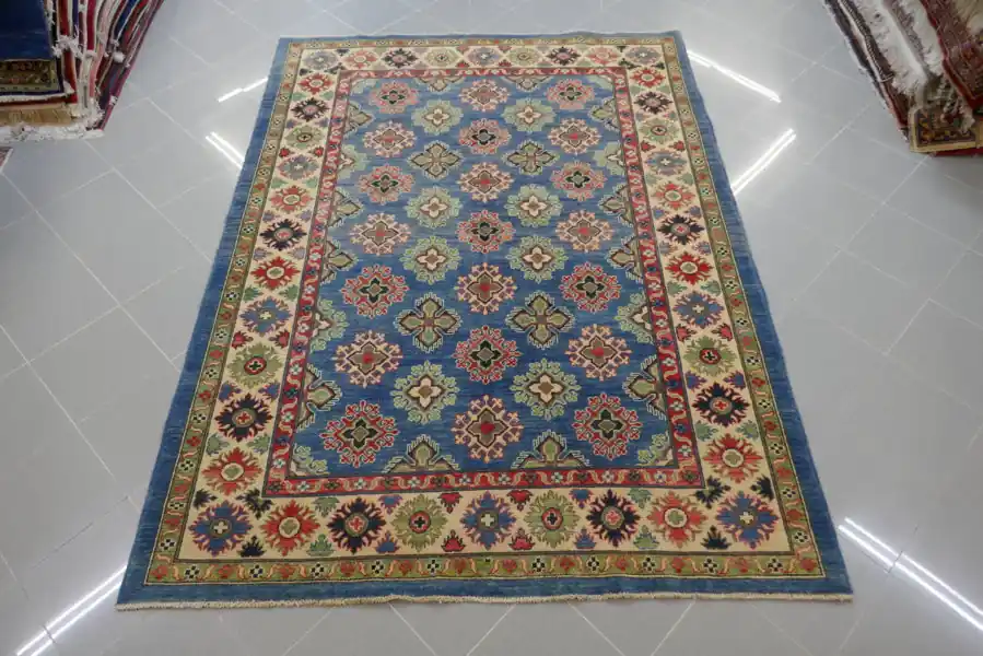 Tappeto Uzbek Kazak Fondo Azzurro 240×178-N.14811