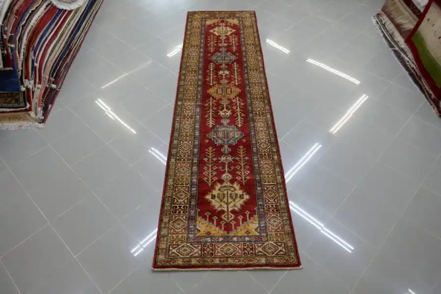 Passatoia Fondoletto Uzbek Kazak Extra Fondo Rosso 297×79-N.14908