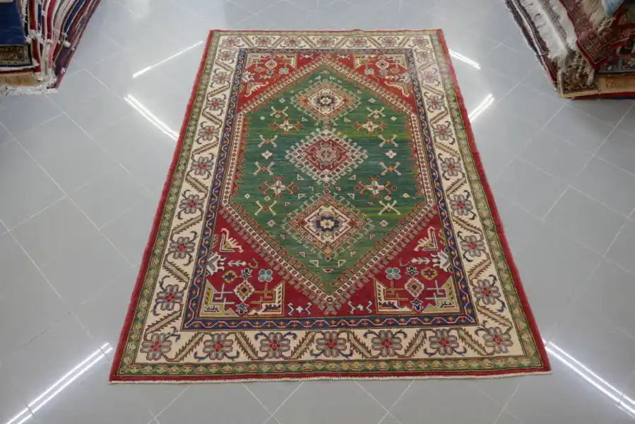 Tappeto Uzbek Kazak Fondo Verde 242×166-N.14810