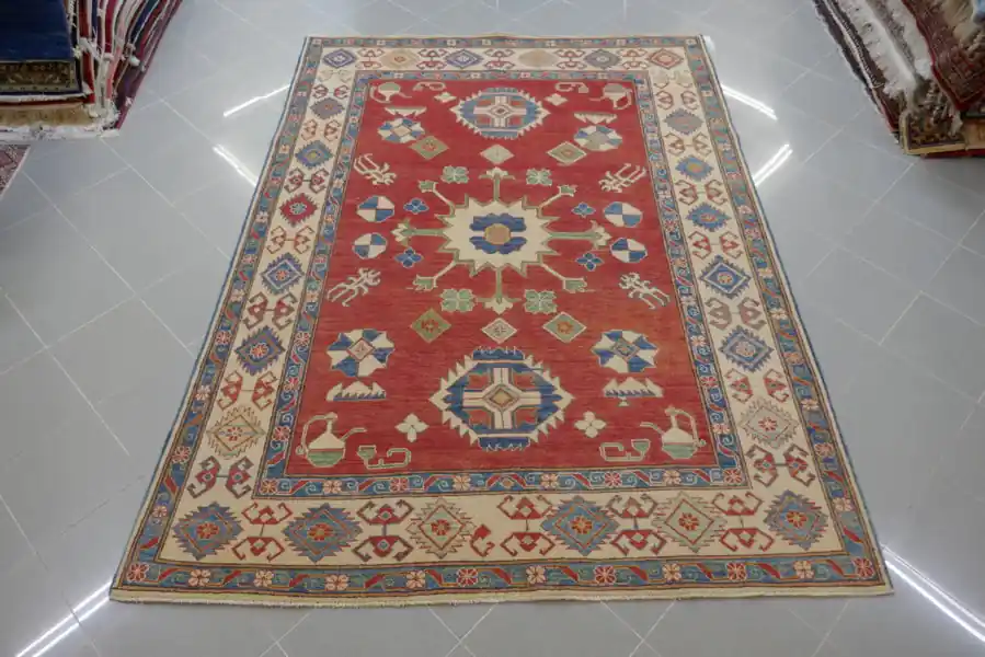 Tappeto Uzbek Kazak Fondo Rosso 252×184-N.14807
