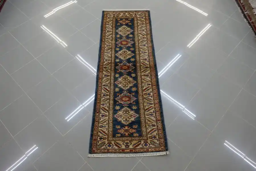 Passatoia Fondoletto Uzbek Kazak Extra Fondo Blu 181×65-N.14739