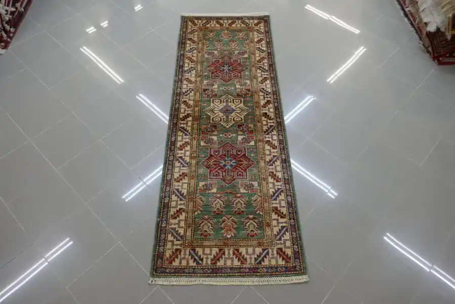 Passatoia Fondoletto Uzbek Kazak Extra Fondo Verde 207×77-N.14738