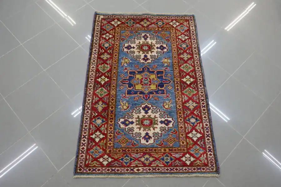 Piccolo Tappeto Uzbek Kazak Extra Azzurro 119×81-N.14730