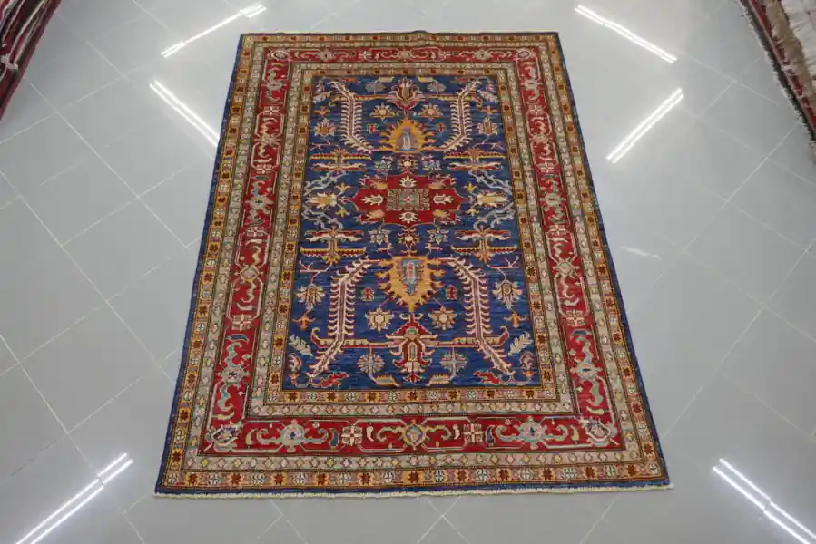 Tappeto Salotto/Sala Uzbek Kazak Extra Fondo Blu 194×140-N.14750