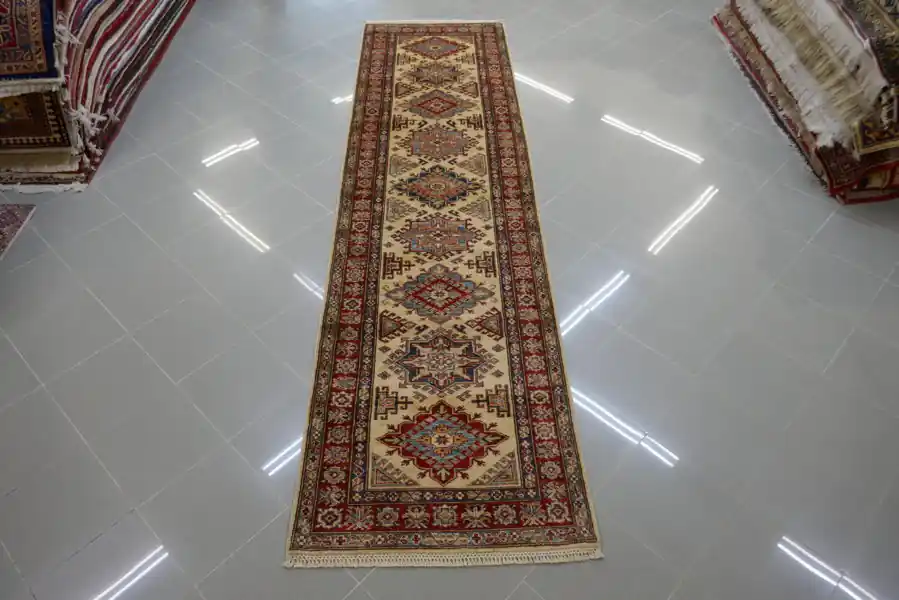 Passatoia Fondoletto Uzbek Kazak Extra Fondo Chiaro 318×86-N.14734