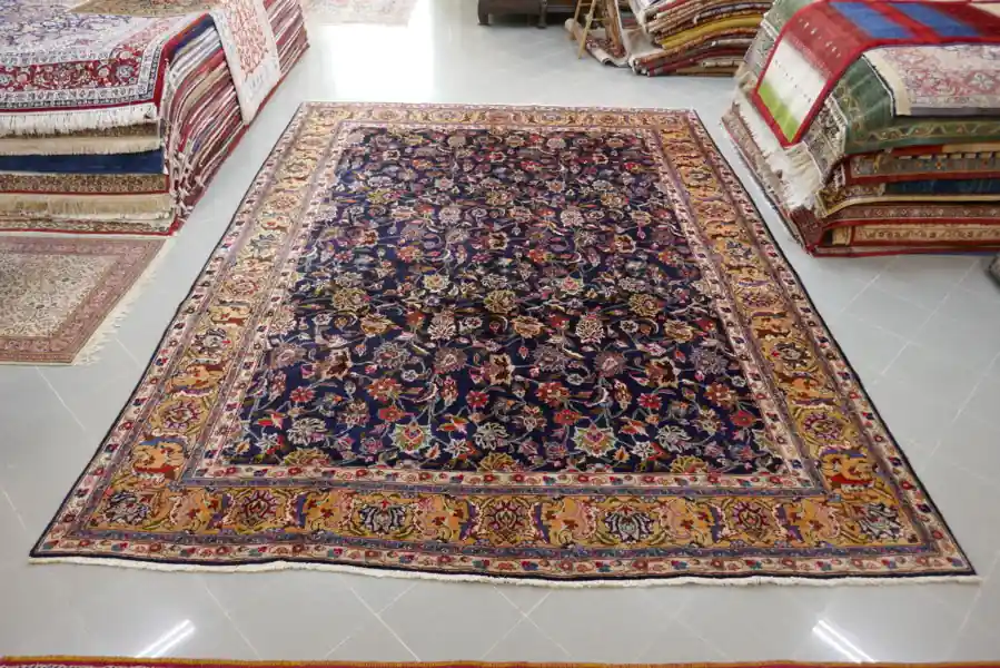 Tappeto Tabriz Firmato da Sala Fondo Blu 380×287-N.14649
