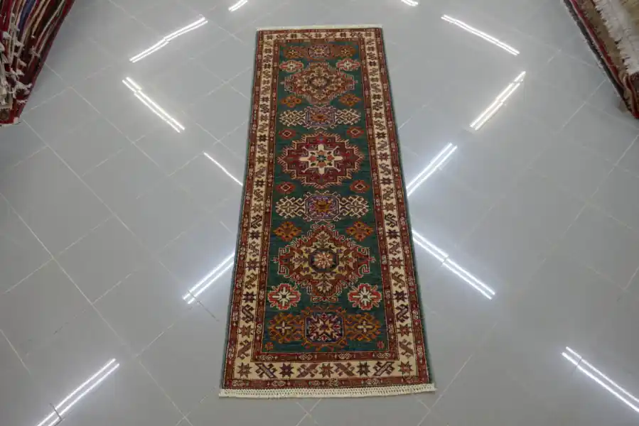 Passatoia Fondoletto Uzbek Kazak Extra Fondo Verde 209×77-N.14636