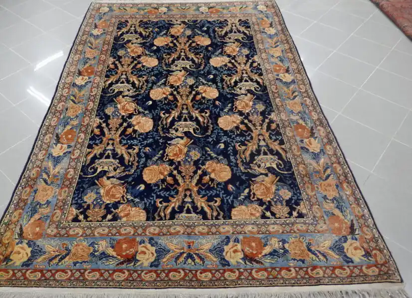 Tappeto Persiano Senneh da Sala Fondo Blu 242×162-N.AH