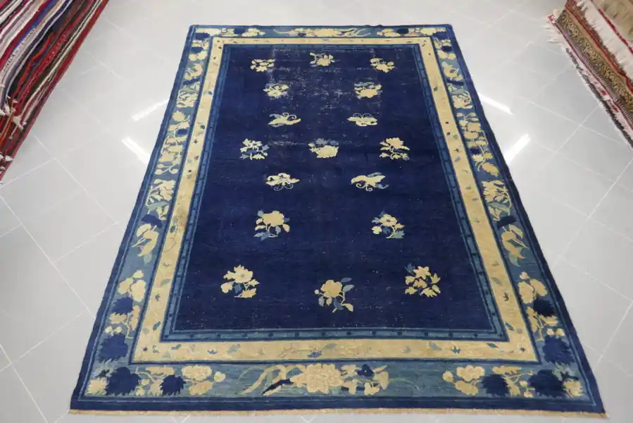 Antico Tappeto Pechino Cina Fondo Blu 255×184-N.14552