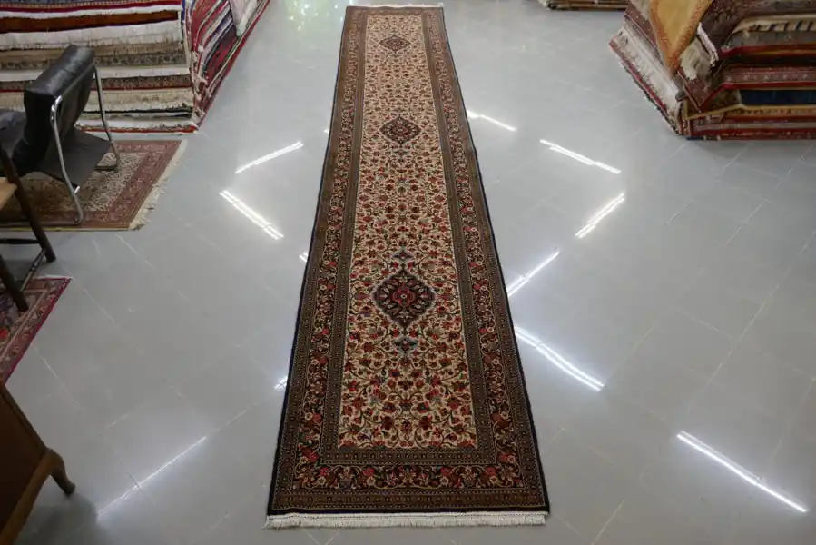 Tappeto Passatoia Kum Saveh Lunga Fondo Avorio Persia 530×95-N.14546