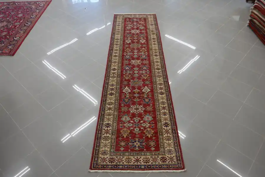 Passatoia Uzbek Kazak Extra Fondo Rosso 290×77-N.13162