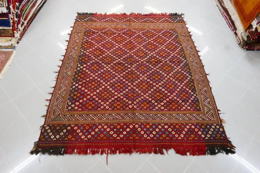Kilim Sumakh Persiano Gashgai Khamseh Arab Antico 235×186-N.987