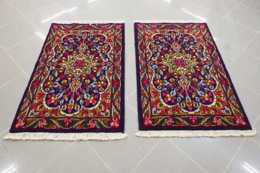 Scendiletti Persiani Kirman Fondo Blu 2x94x60 N.14391-14392