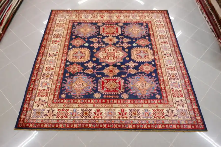 Tappeto Salotto/Sala Uzbek Kazak Extra Quadrato Fondo Blu 204×204-N.14428