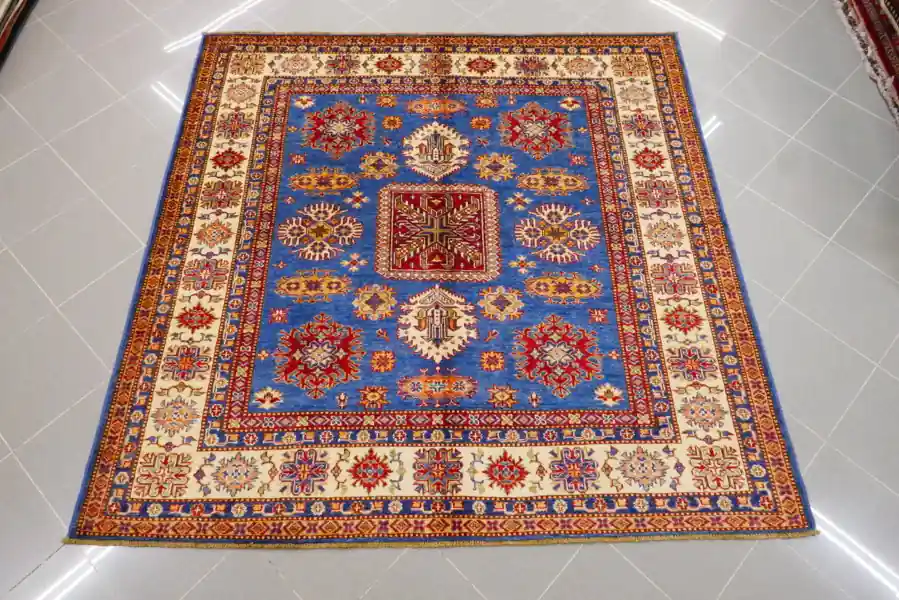 Tappeto Salotto/Sala Uzbek Kazak Extra Quadrato Fond Azzurro 182×182-N.14427