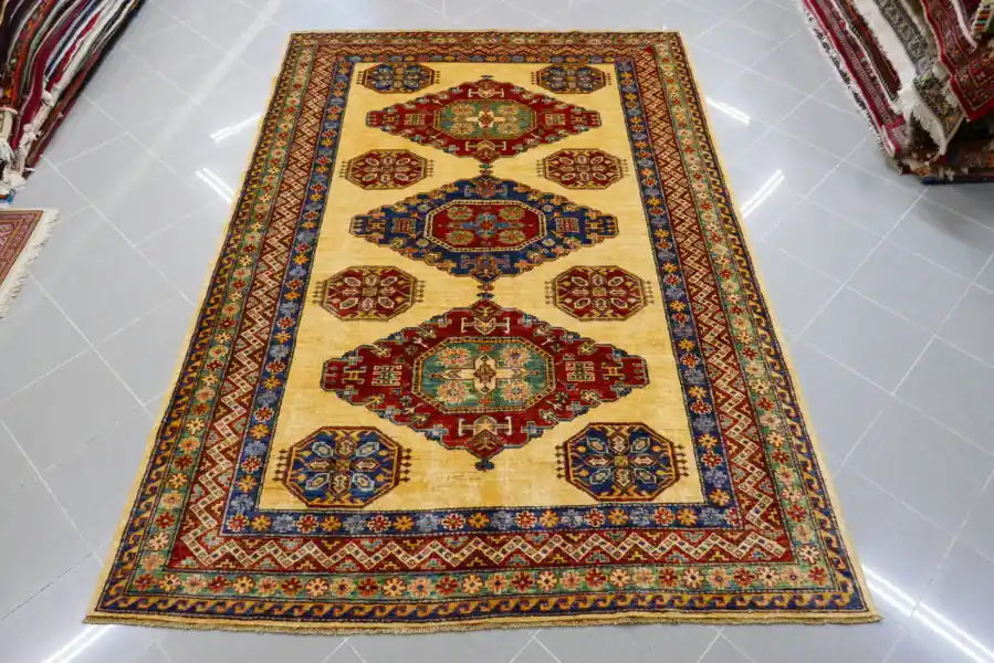 Tappeto Salotto Uzbek Kazak Extra Fondo Avorio 265×183-N.14417