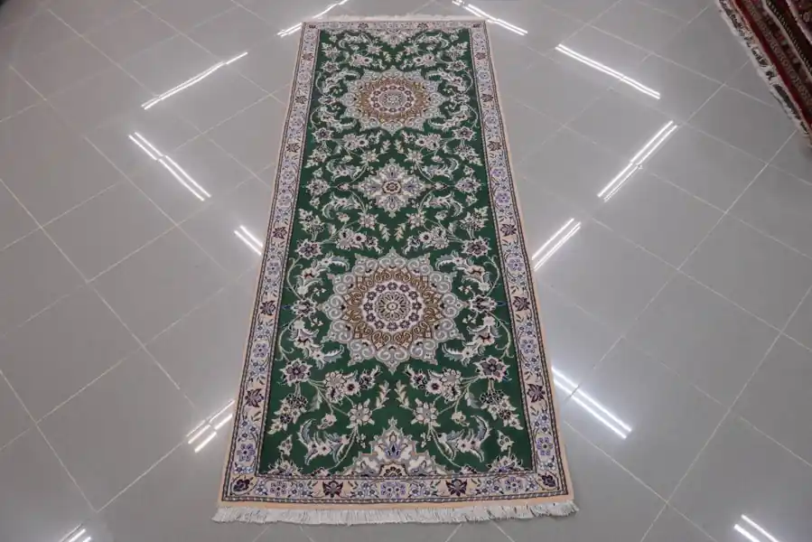 Passatoia Persiana Fondoletto Nain 9 Fili Color Verde 199×80-N.14372