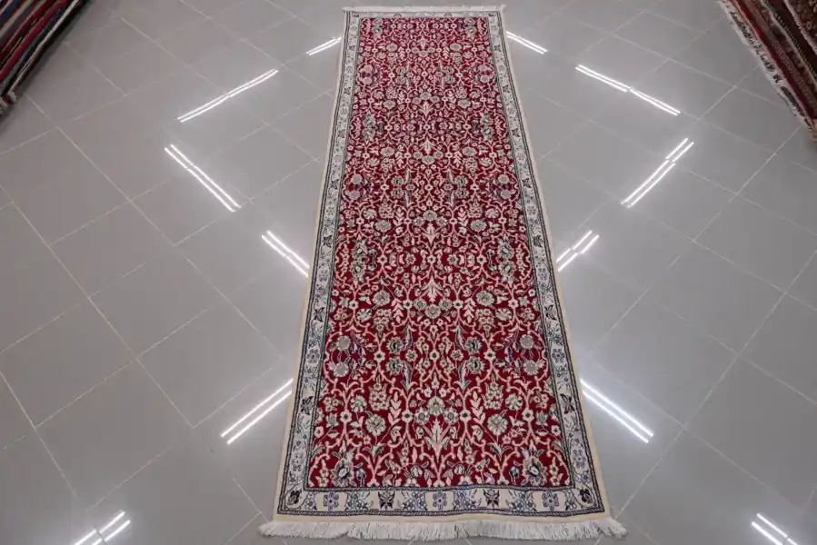 Passatoia Persiana Fondoletto Nain 9 Fili Color Rosso Rubino 240×78-N.14368