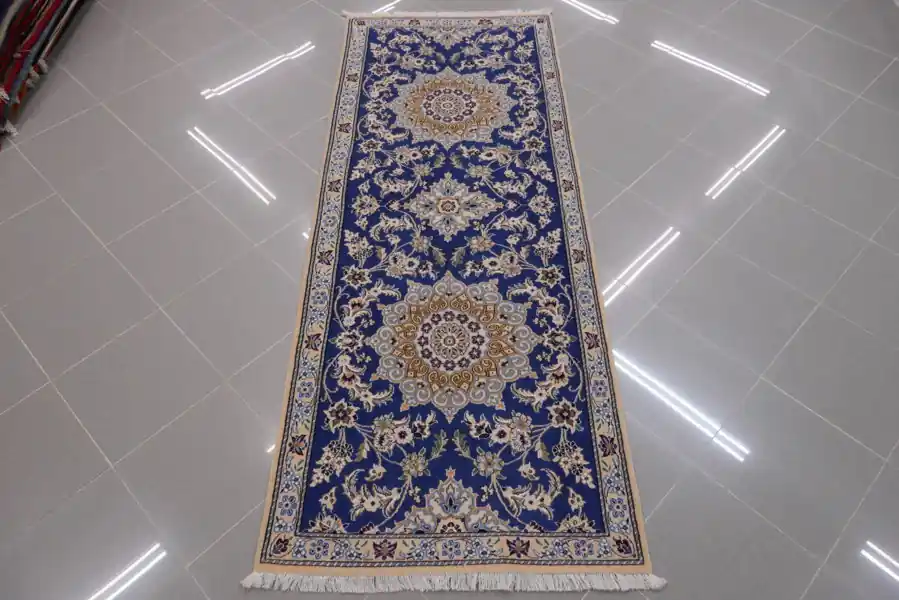 Passatoia Persiana Fondoletto Nain 9 Fili Color Azzurro 200×80-N.14374