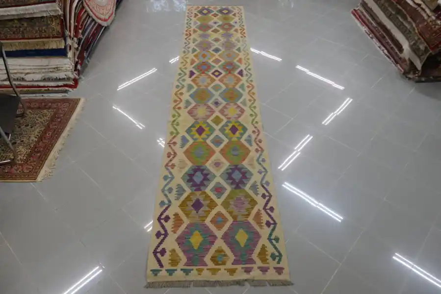 Passatoia Kilim lunga Afghano 387×80-N.14335