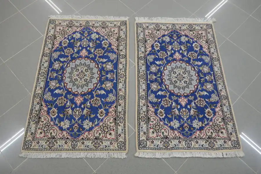 Scendiletti Persiani Nain 9 Fili Fondo Azurro 90×57-91×59 N.14345-14346