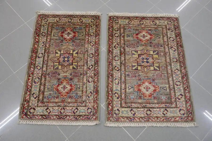 Scendiletti Uzbek Kazak Extra Fondo Grigio 84×54-84×61 N.14336-14337