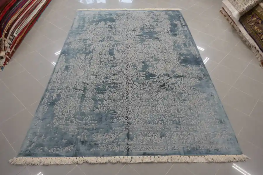 Tappeto Moderno da Salotto Azzurro-Avorio 292×200-N.13543