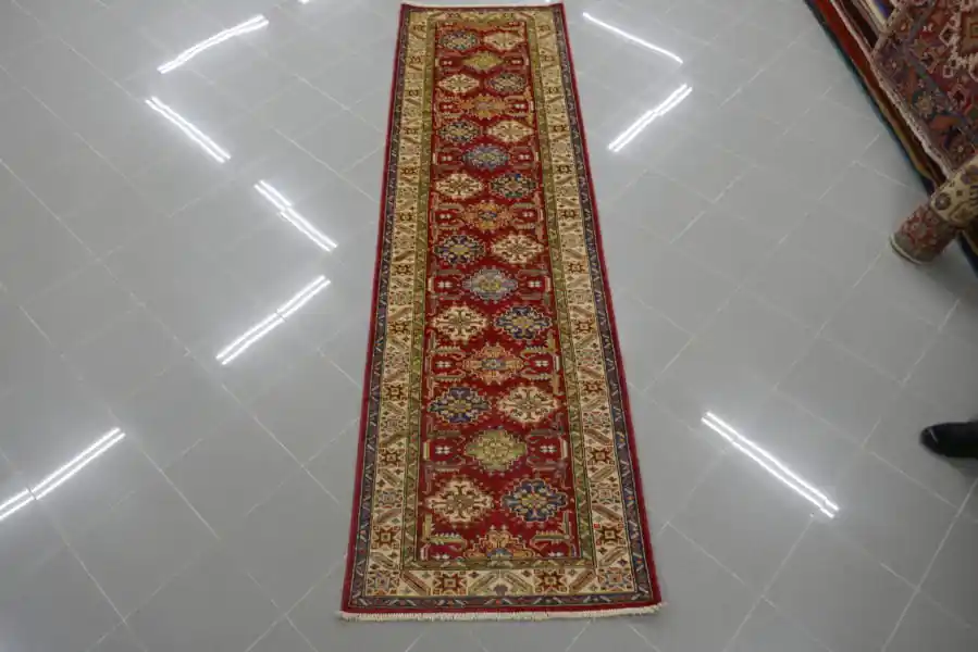 Passatoia Uzbek Kazak Extra Fondo Rosso 295×82-N.12837