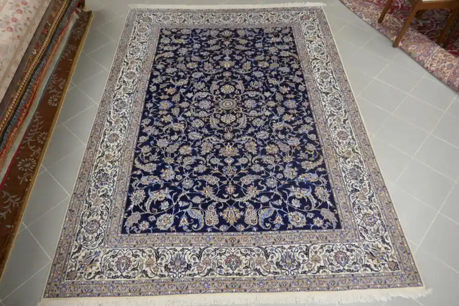 Tappeto Nain 6 Fili, Extrafine Misto Seta Fondo Blu 291×210-N.12217