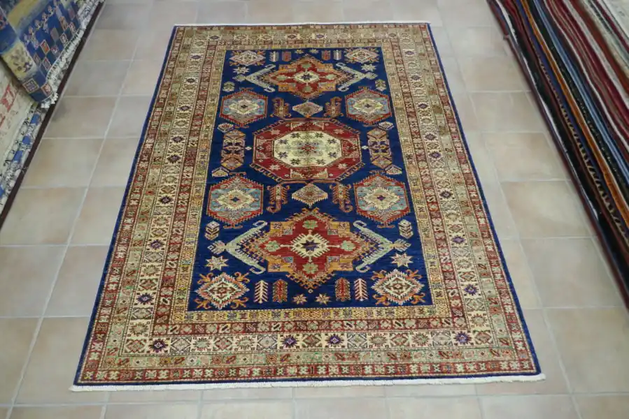 Tappeto Salotto Uzbek Kazak Extra Fondo Blu 222×164-N.282605
