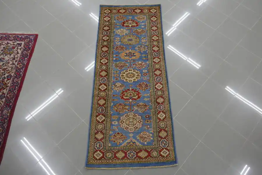 Passatoia Fondoletto Uzbek Kazak Extra Fondo Azzurro 190×76-N.12838